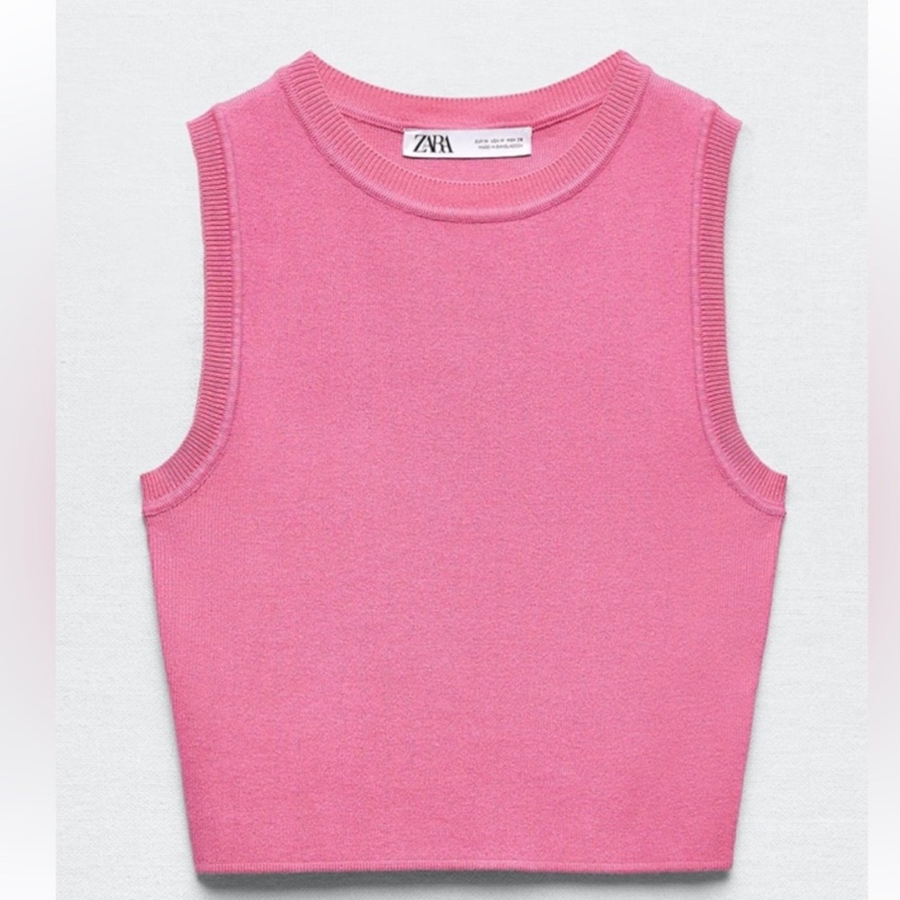 Zara Pink Sleeveless Ribbed Crop Top